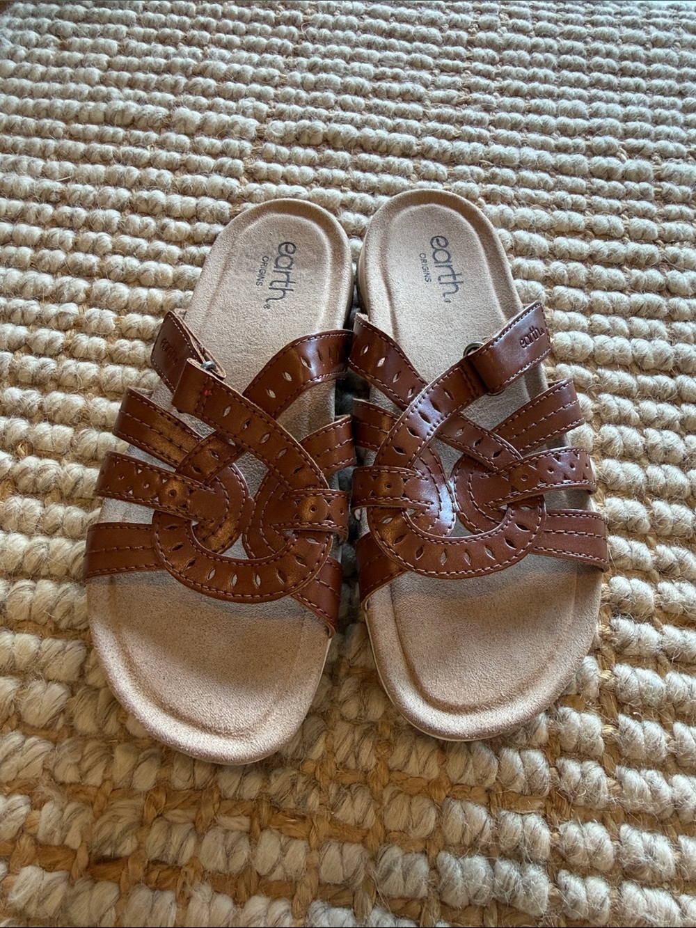 Earth Origins Women's Cognac Brown Slip-On Sandals